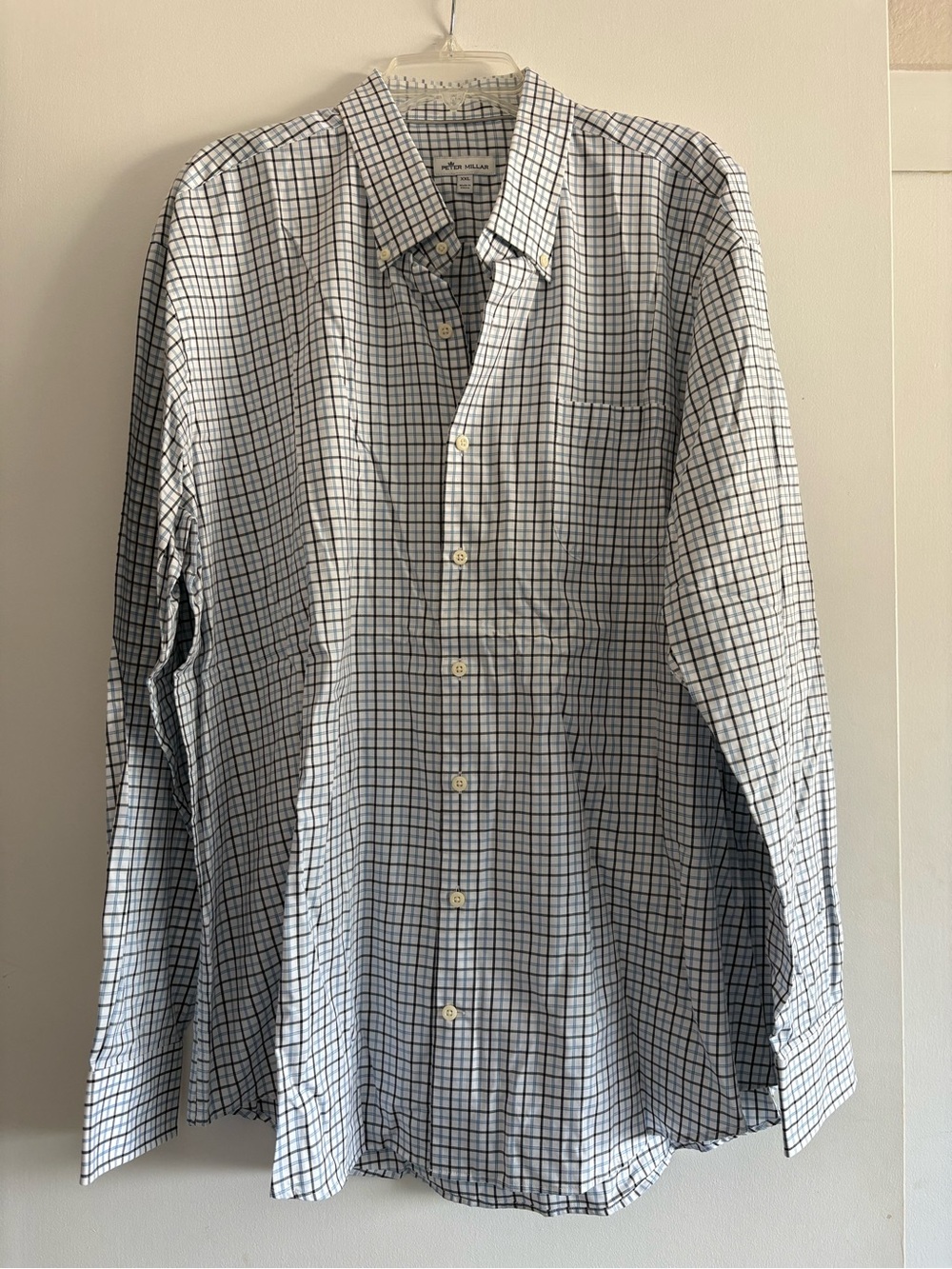Peter Millar XXL Men's White & Blue Checked Button-Down Dress Shirt